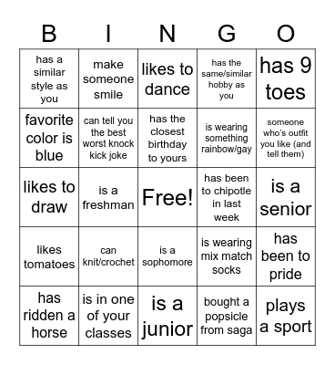 SAGA bingo Card
