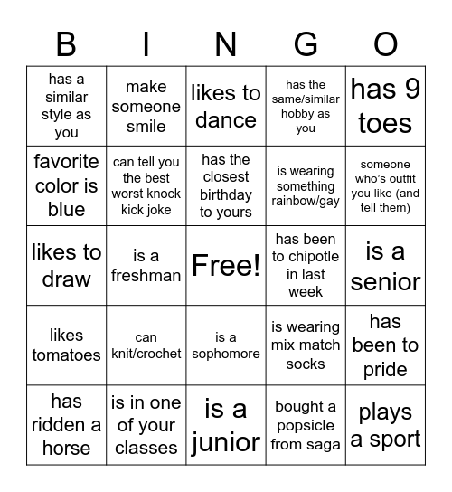 SAGA bingo Card