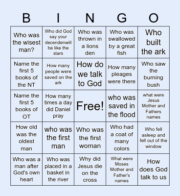 BIBLE Questions Bingo Card