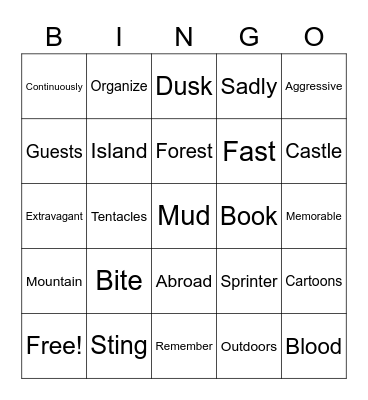 Our Vocabulary! Bingo Card