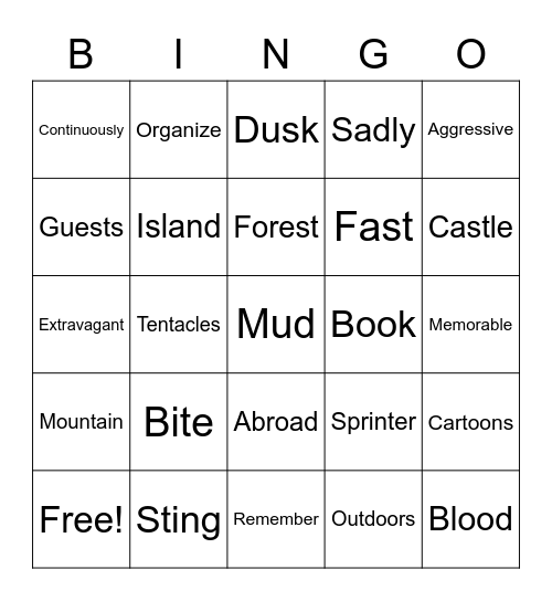 Our Vocabulary! Bingo Card