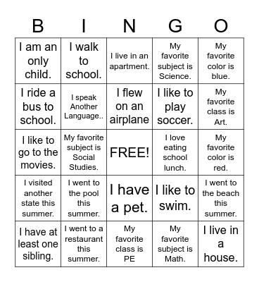 Getting to Know You Bingo Card