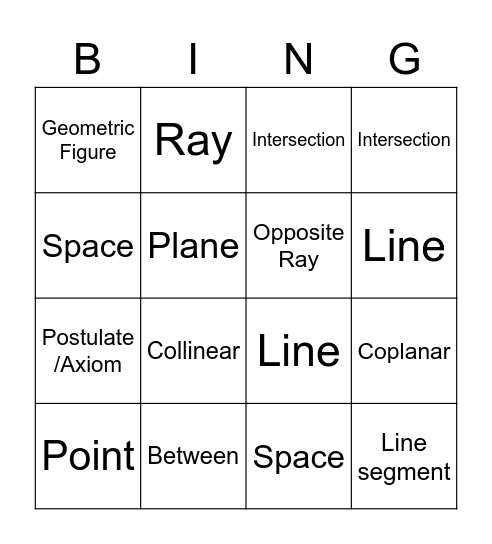 Geometry Bingo Card