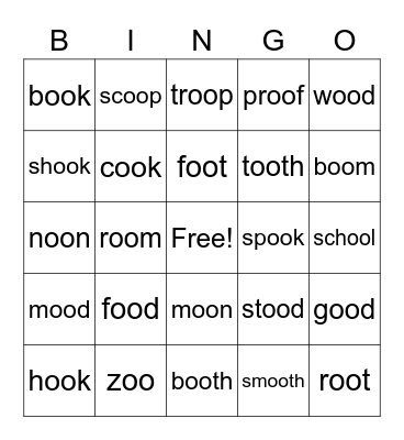 Phonics 'oo' words Bingo Card