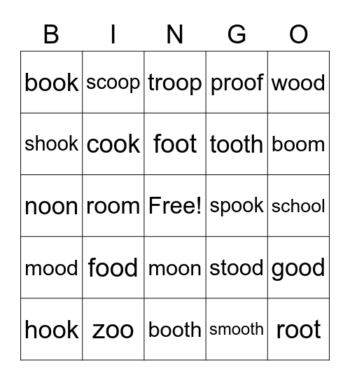 Phonics 'oo' words Bingo Card