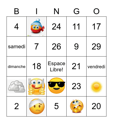 FRANCAIS Bingo Card