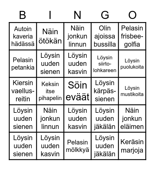 Syysliikuntapäivän bingo Card