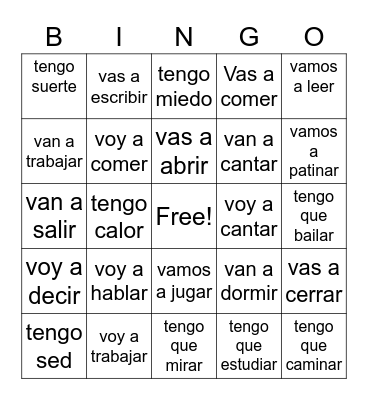 Spanish 2 Bingo Card