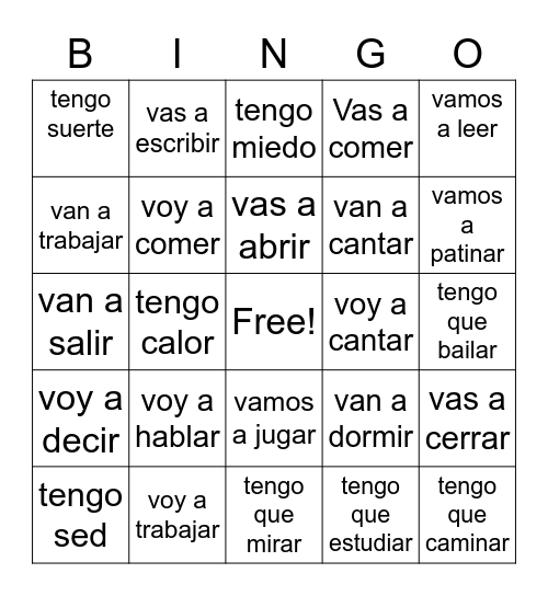Spanish 2 Bingo Card