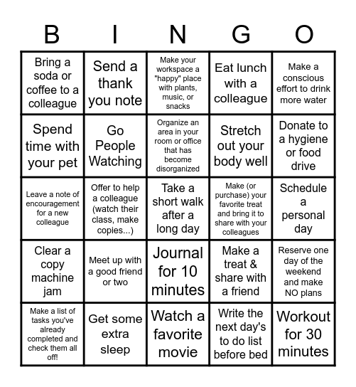 WE Staff BINGO Card