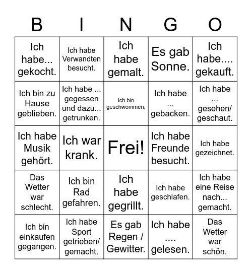 Freizeit Bingo Card