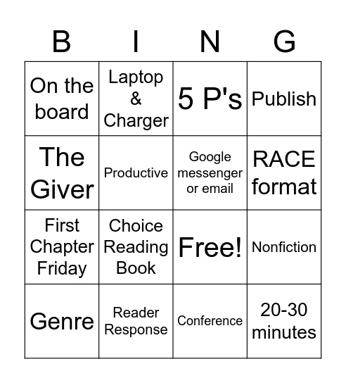Everything ELA Bingo Card