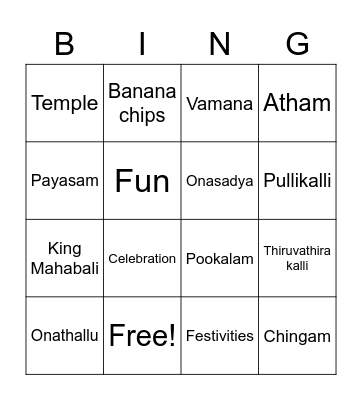 Onam Bingo Card