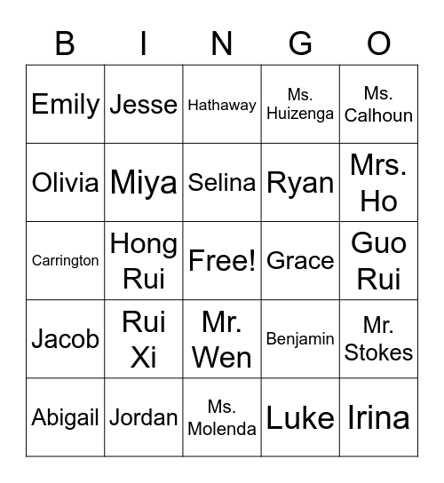 Class Bingo Card