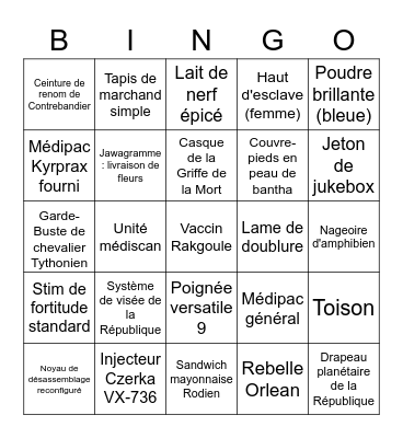 Bingo des Templiers Bingo Card