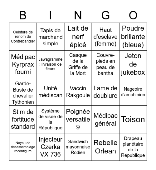 Bingo des Templiers Bingo Card