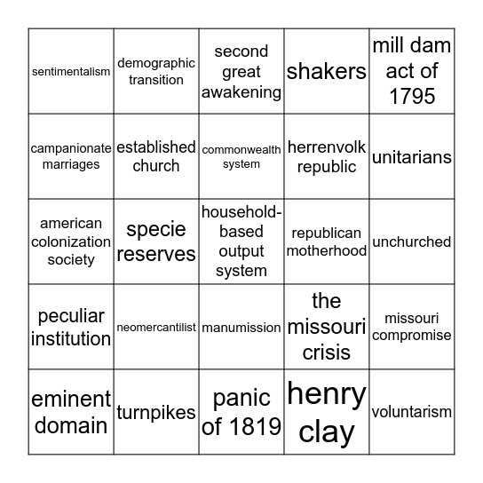 Chapter 8 Bingo Card