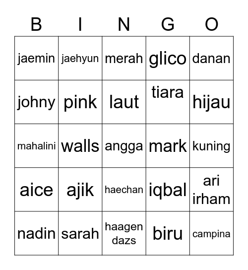 Z' Bingo Card