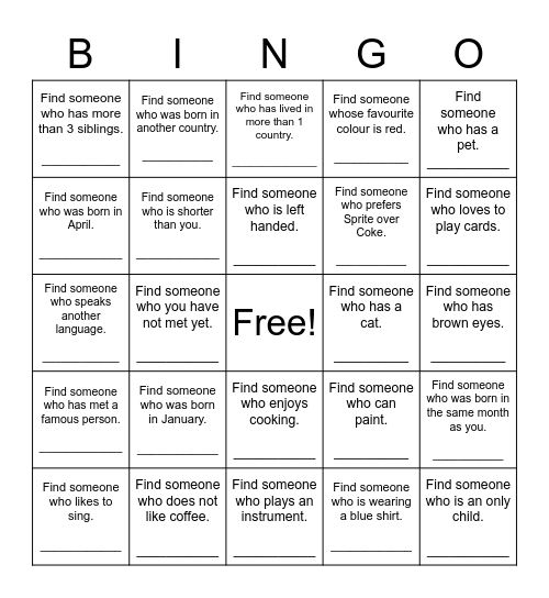 Find Someone Who Bingo Card