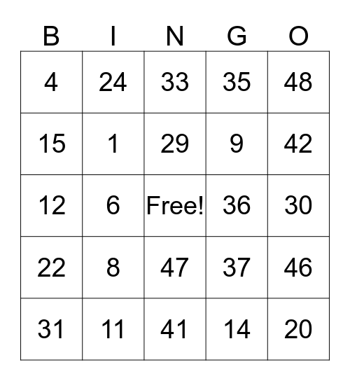 BINGO FUN Bingo Card