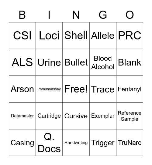 Forensic Week Bingo Card