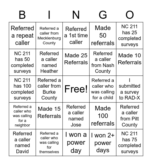 RAD-X Bingo Card