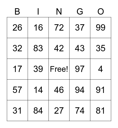 Bingo1-100 Bingo Card