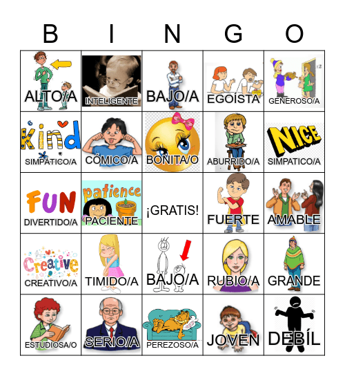 ADJETIVOS Bingo Card