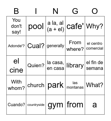 FOV Spanish Bingo Week 4 Bingo Card