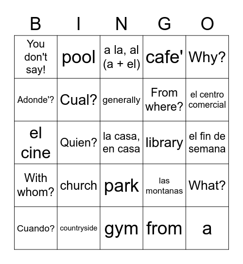 FOV Spanish Bingo Week 4 Bingo Card