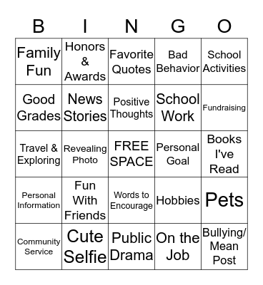 Social Super Hero Bingo Card