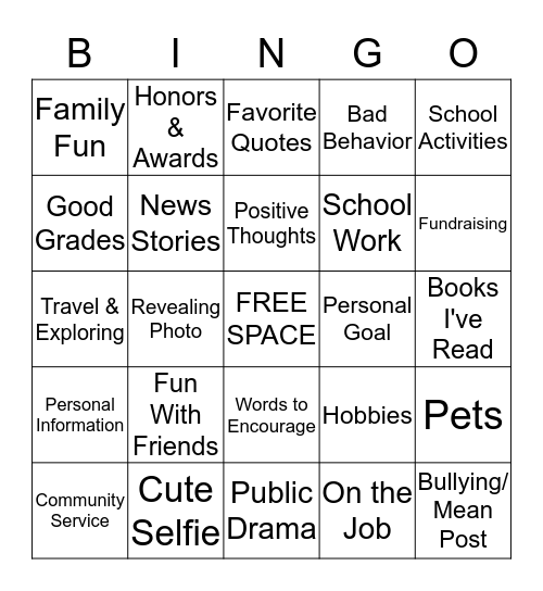 Social Super Hero Bingo Card