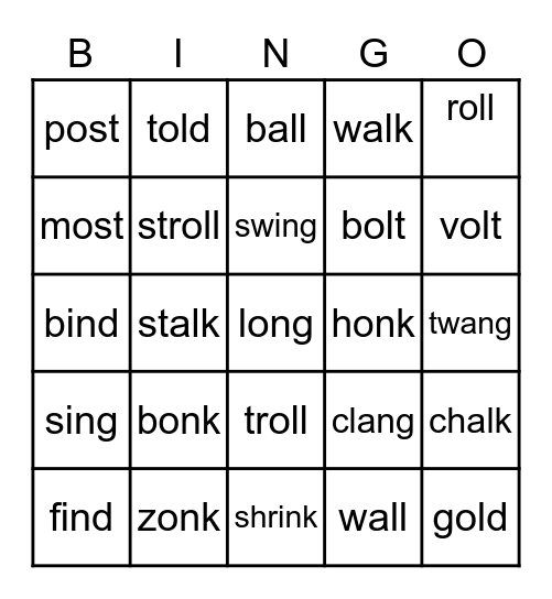 Phonogram Bingo Card