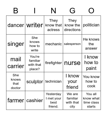 6A AVSR y saber/conocer Bingo Card