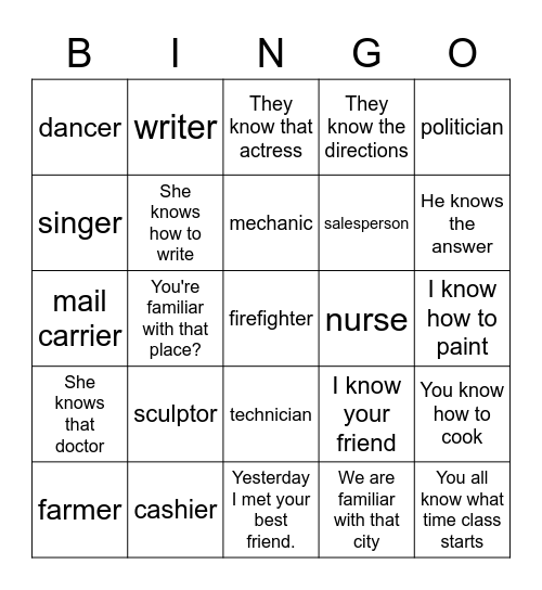 6A AVSR y saber/conocer Bingo Card