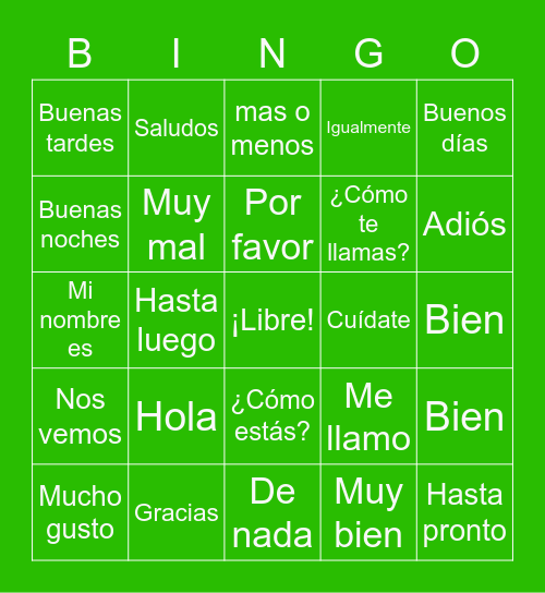 Saludos en Español Bingo Card