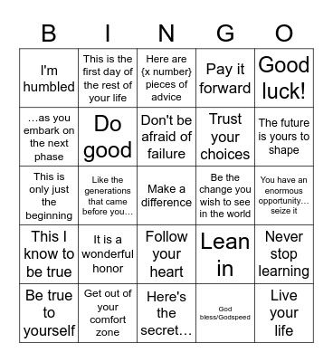 Graduation Bingo Card