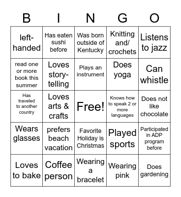 ADP Interactive Bingo Card