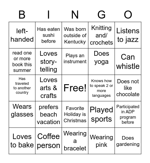 ADP Interactive Bingo Card