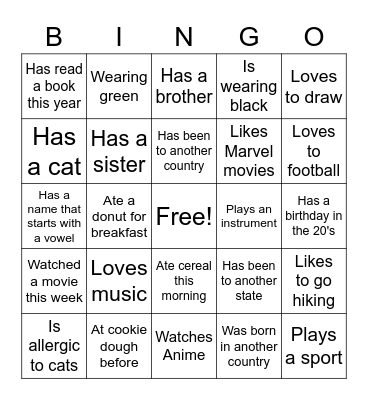 Getting to Know You Bingo Card