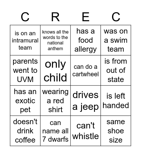 Human Bingo Card