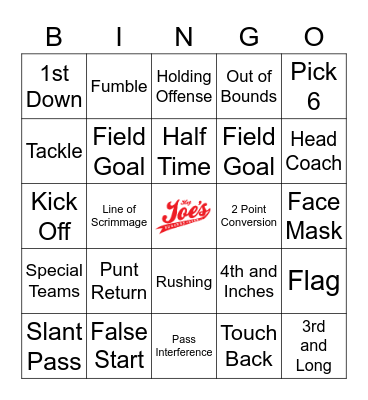 Hey Joe's Monday Night Football BINGO Card