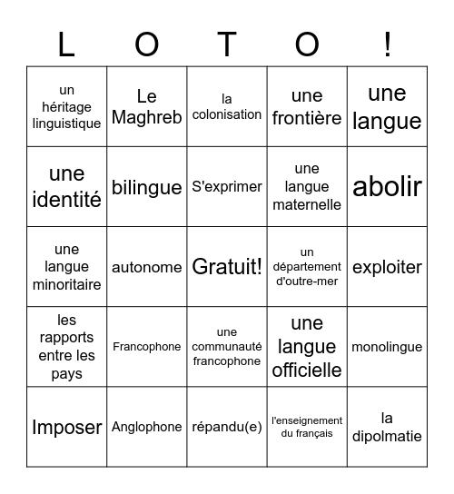 La Francophonie Bingo Card