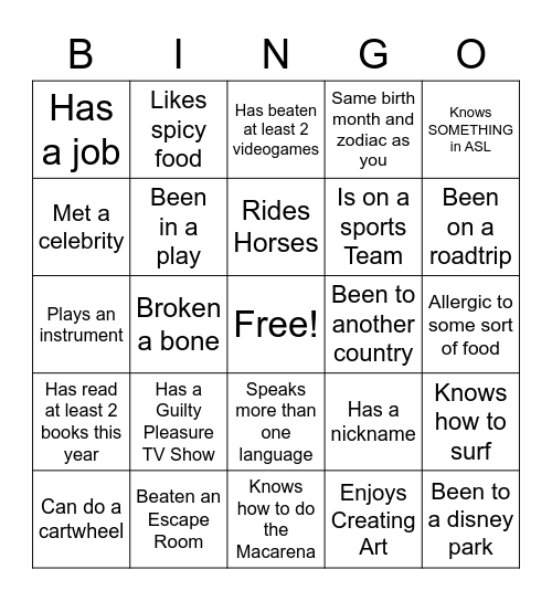 Untitled Bingo Card