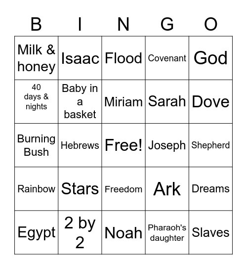 Noah, Abraham, Joseph & Moses Bingo Card