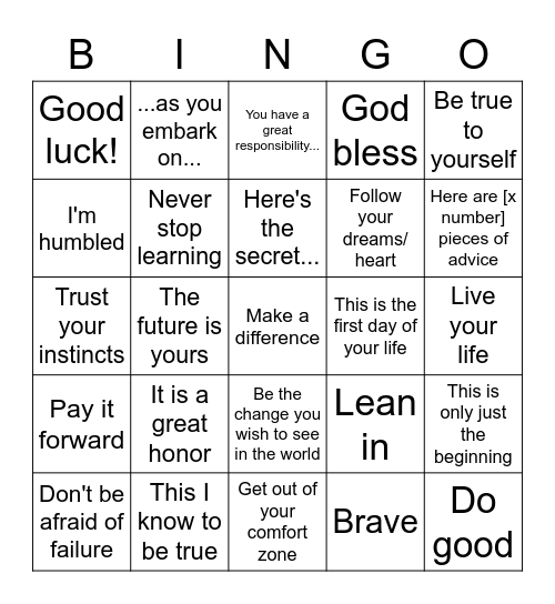 Commencement Speech Bingo Card