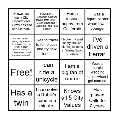 HC Bingo  How well do you know your team? Bingo Card