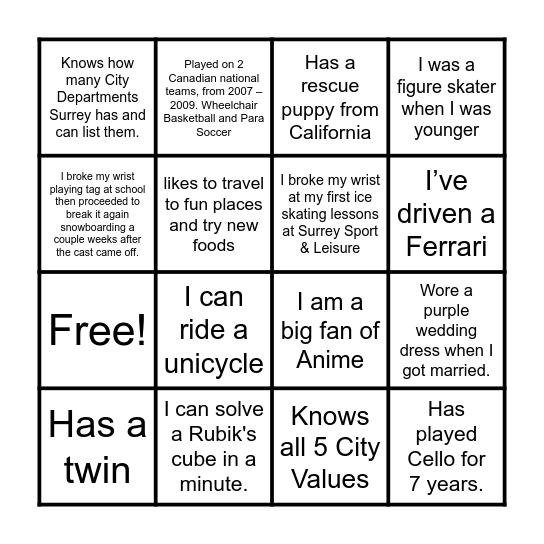 HC Bingo  How well do you know your team? Bingo Card