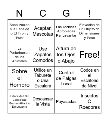 Safety Bingo Card