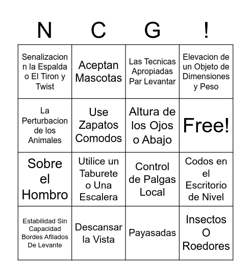 Safety Bingo Card